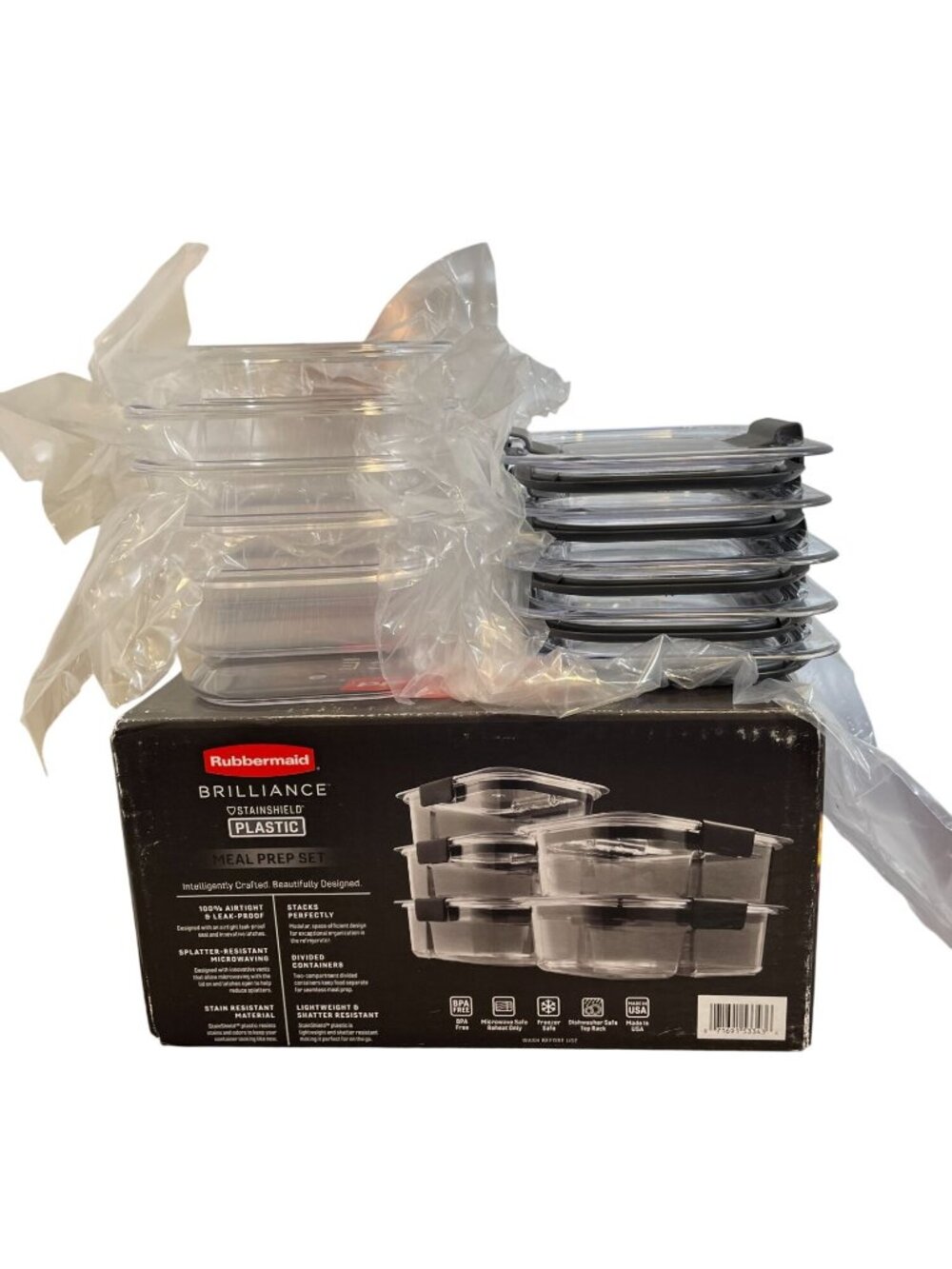 Rubbermaid Brilliance Meal Prep Containers, 2-Compartment Food Storage Container